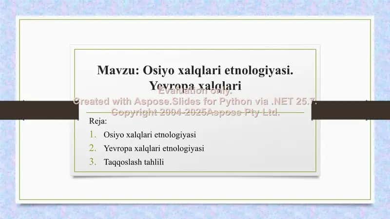 Osiyo xalqlari etnologiyasi. Yevropa xalqlari 1