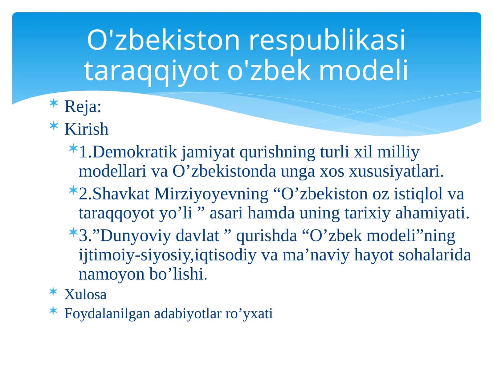 O'zbekiston Respublikasi Taraqqiyot O'zbek Modeli 1