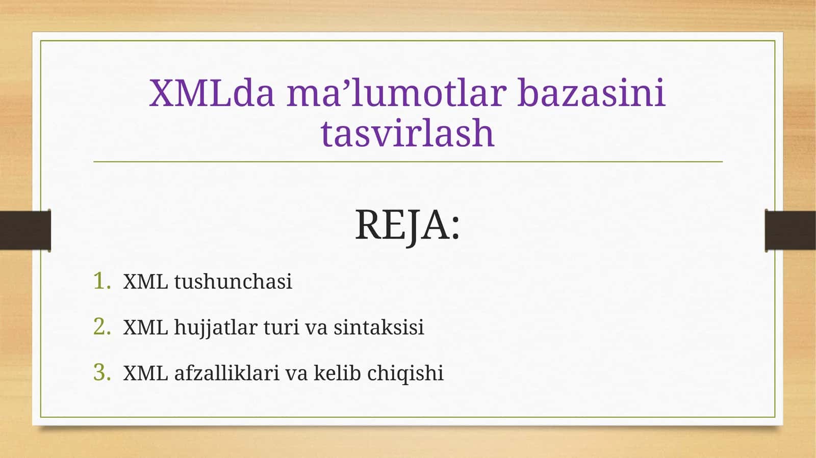 XMLdama’lumotlarbazasini tasvirlash 1