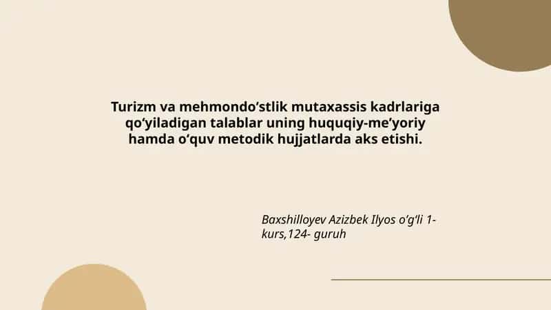 Turizm va mehmondoʻstlik 1