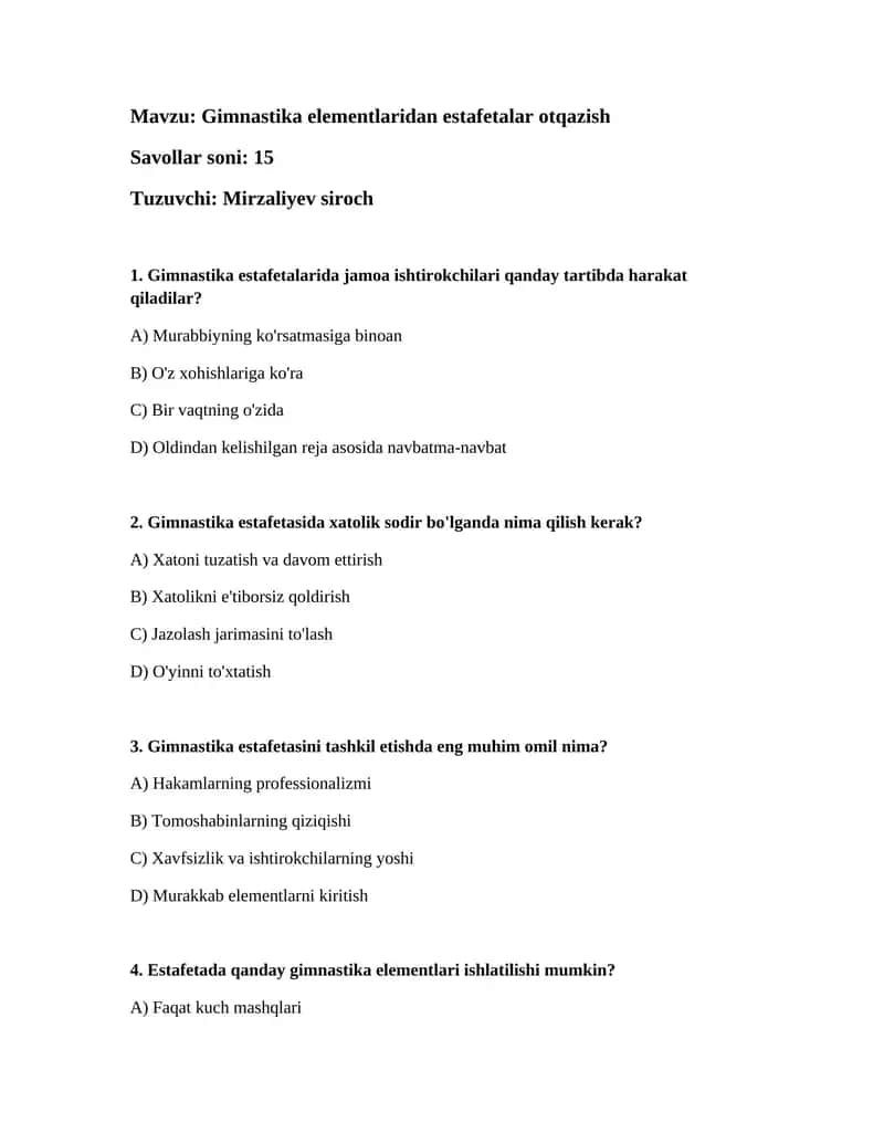 Gimnastika elementlaridan estafetalar otqazish 1