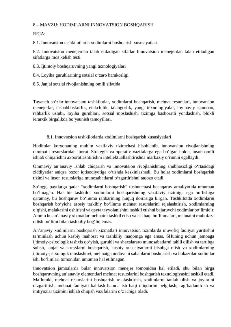 Innovatsion Tashkilotlarda Hodimlarni Boshqarish 1