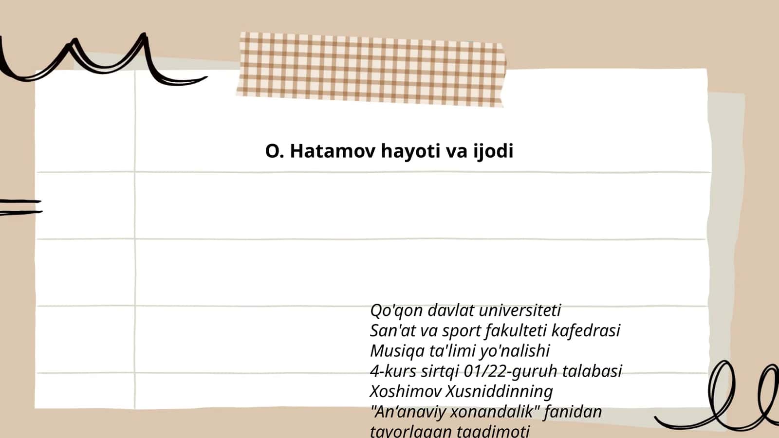 "An‘anaviy xonandalik" fanidan tayorlagan taqdimoti 1