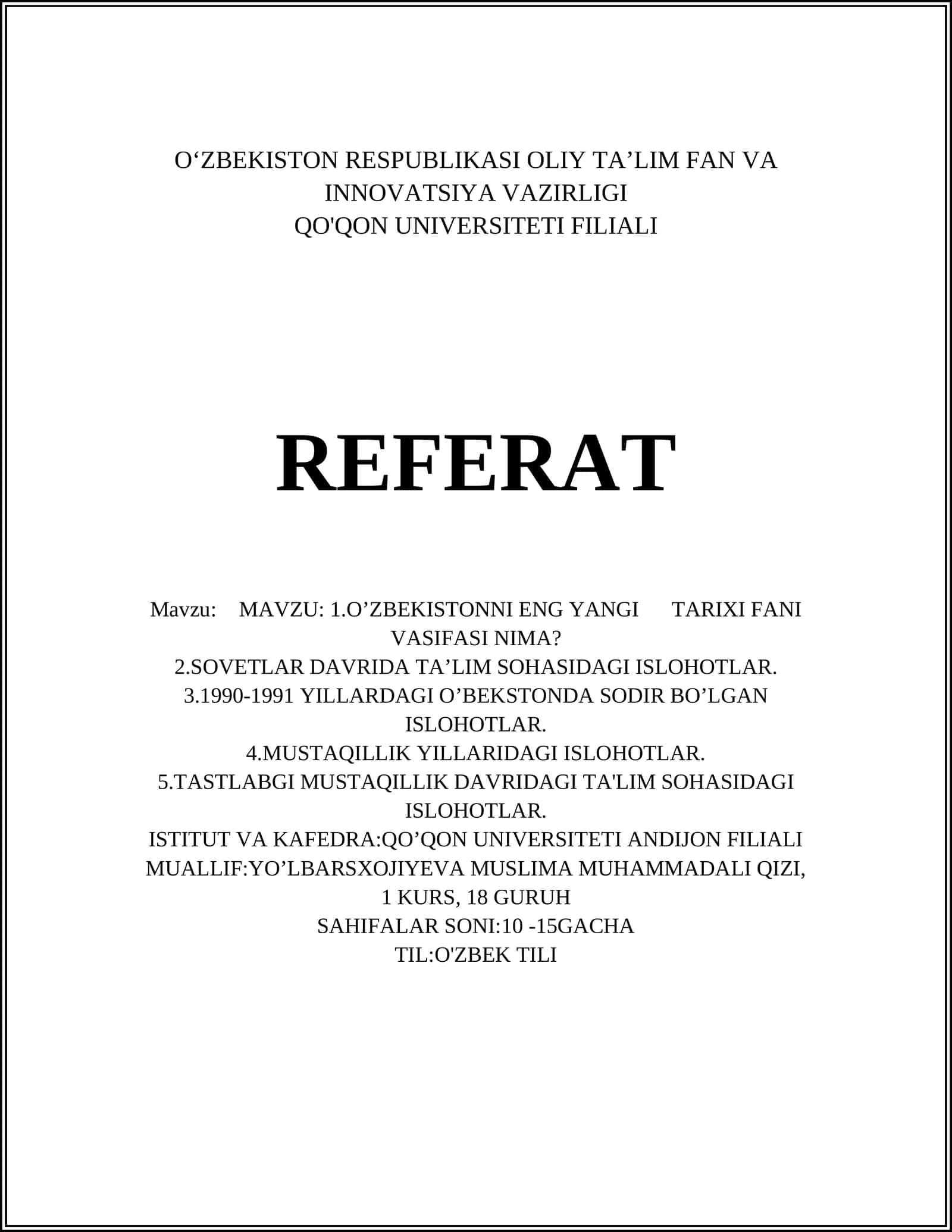 ENG YANGI TARIXI FANI VASIFASI NIMA? 1