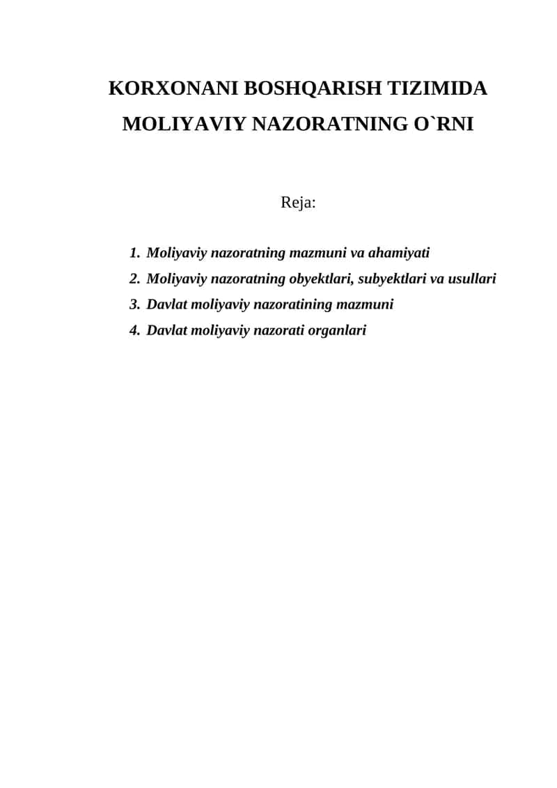Moliyaviy nazoratning o'rni 1