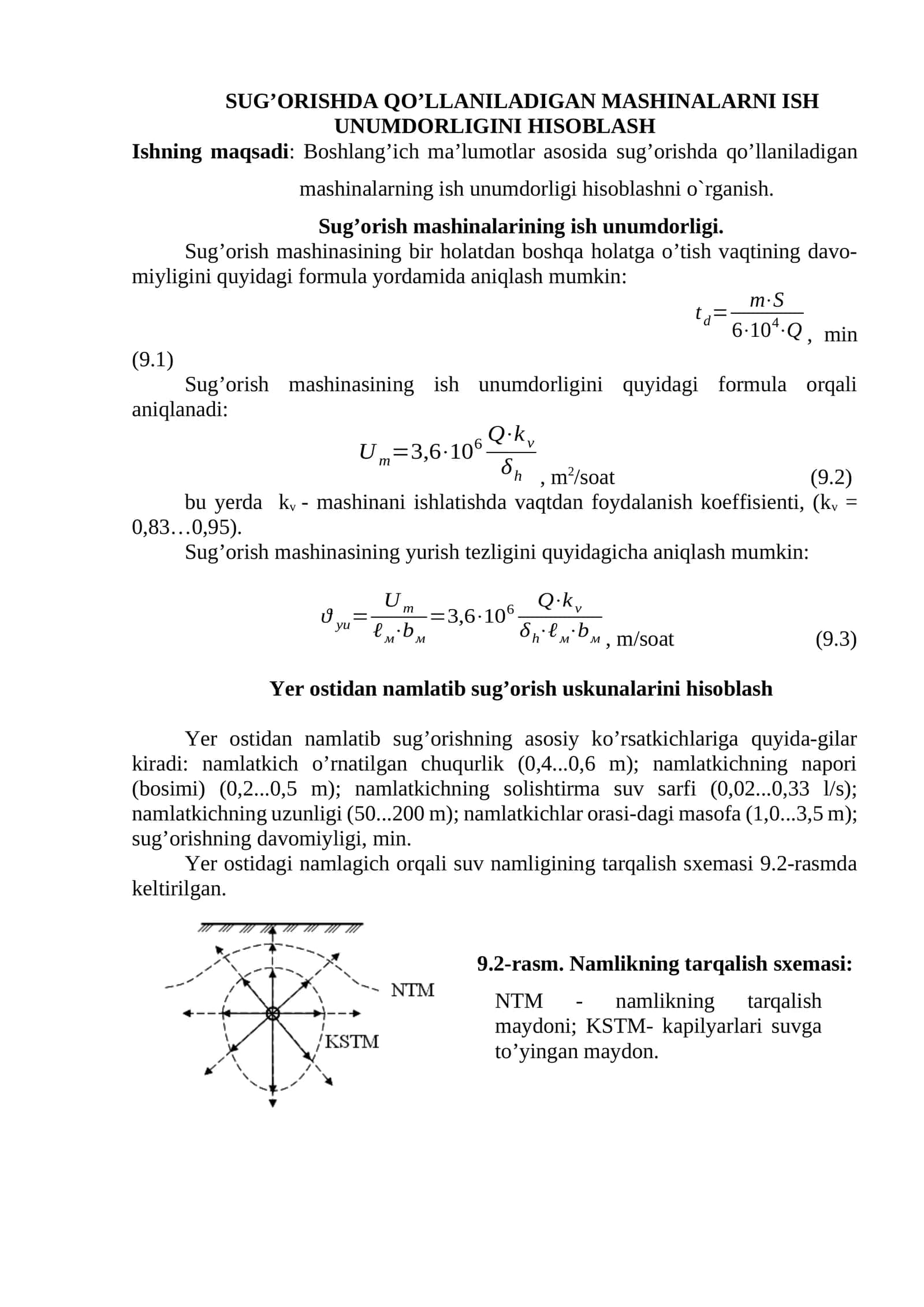 Sug’ORISHDA QO’LLANILADIGAN MASHINALARNI ISH UNUMDORLIGINI HISOBLASH 1