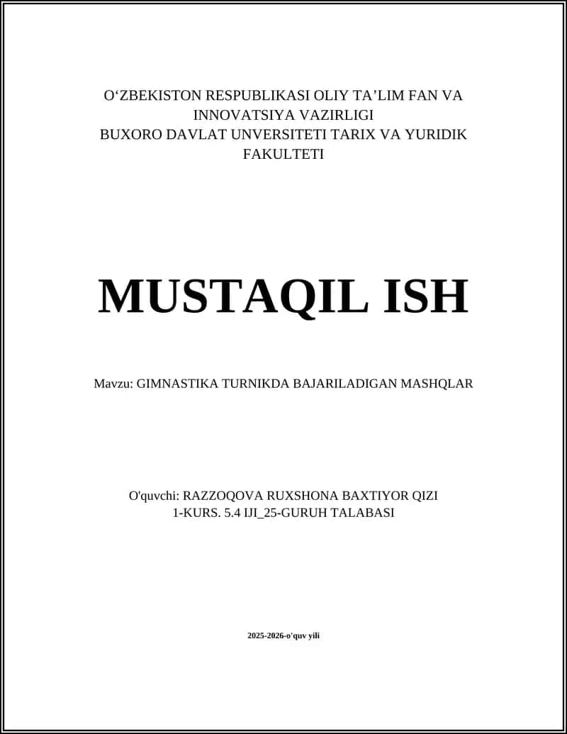 GIMNASTIKA TURNIKDA BAJARILADIGAN MASHQLAR 1