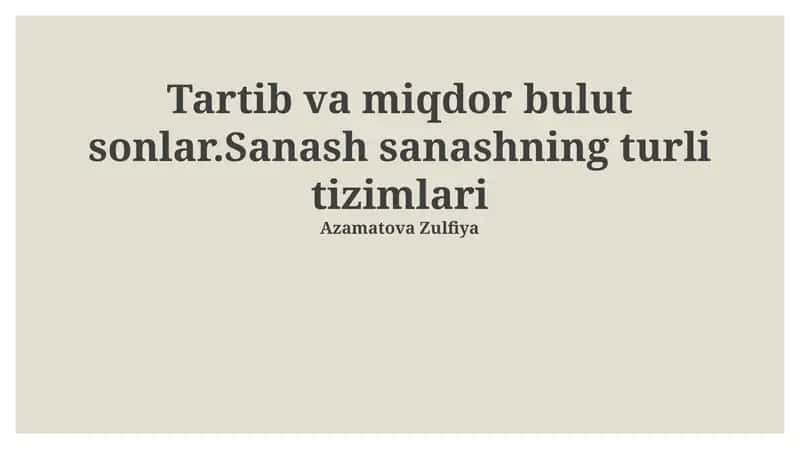 Sanash tizimlarining asoslarini tartib va miqdor bulut raqamlari 1