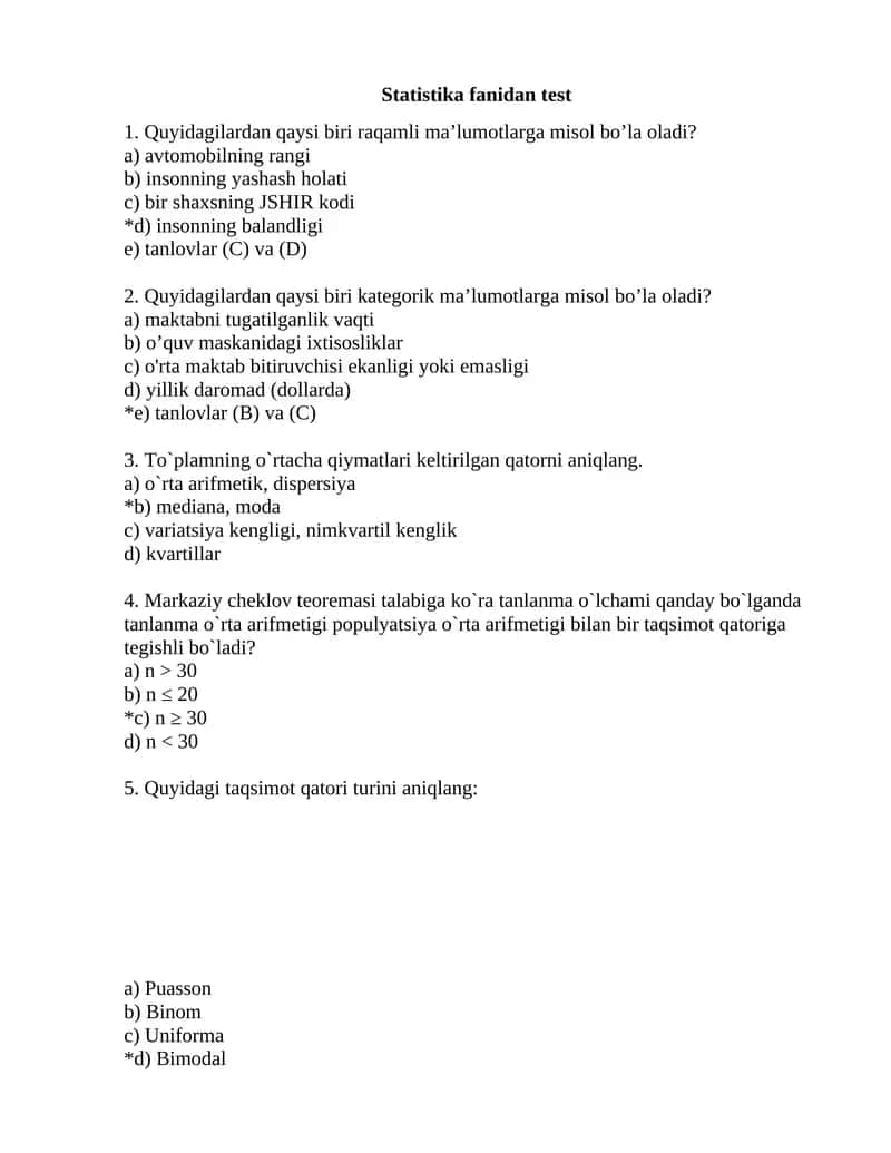 Statistika fanidan test 1