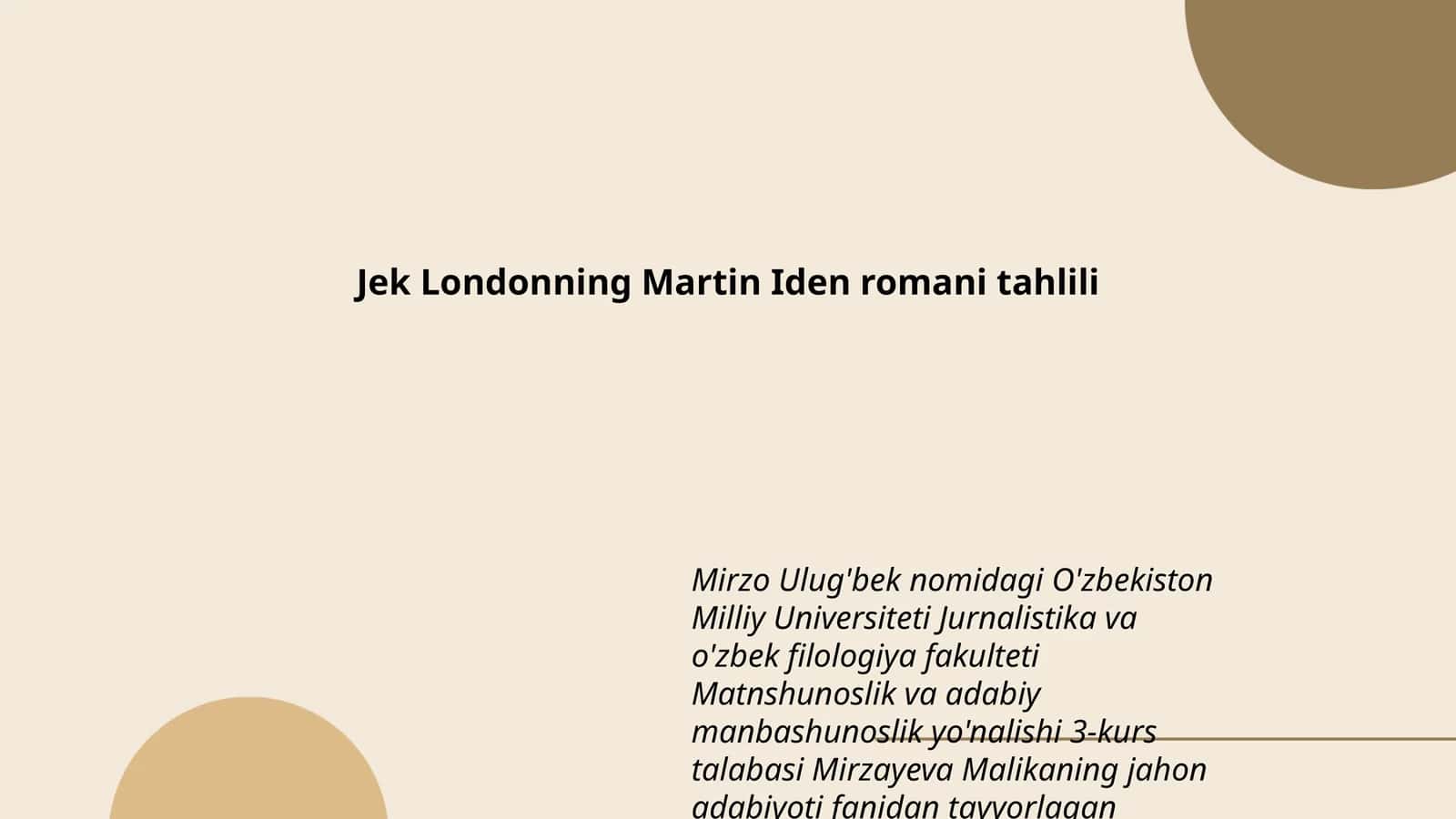 Martin Iden romanining tahlili 1