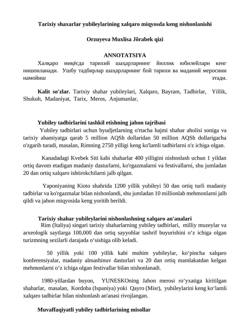 Tarixiy shahar yubileylari 1