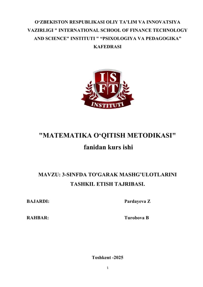 3-SINFDA TO'GARAK MASHG’ULOTLARINI TASHKIL ETISH TAJRIBASI 1