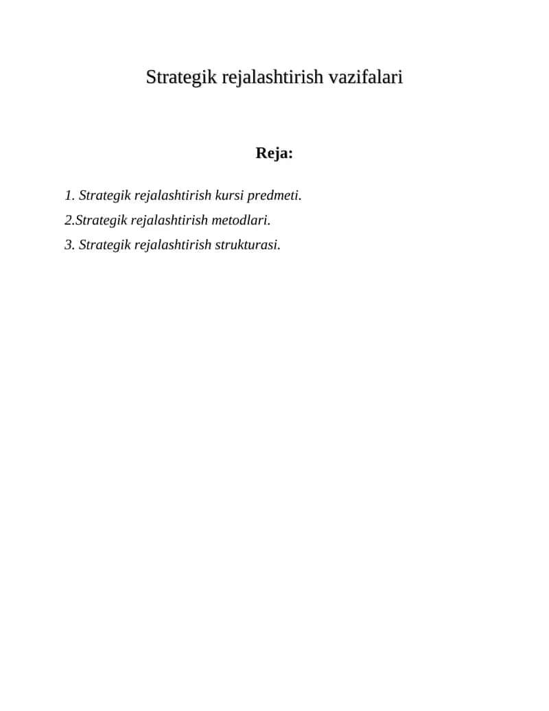 Strategik rejalashtirish kursi 1