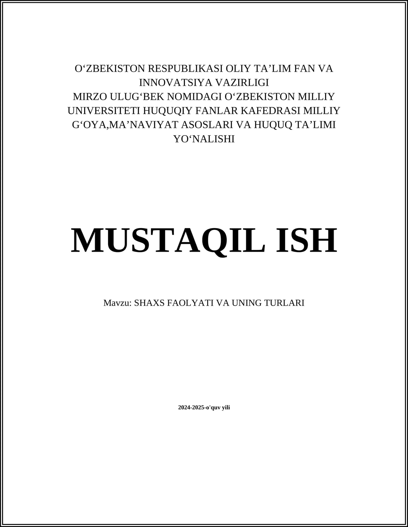 SHAXS FAOLYATI VA UNING TURLARI 1