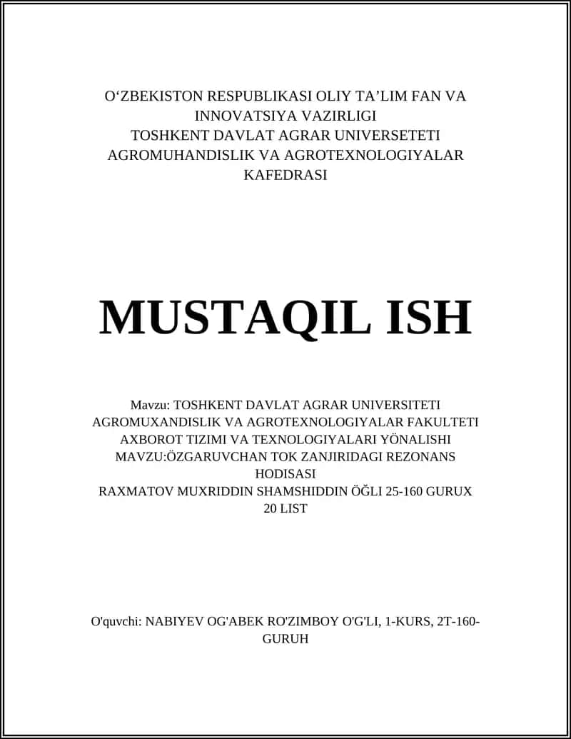 O'zgaruvchan tok zanjiri rezonansi 1