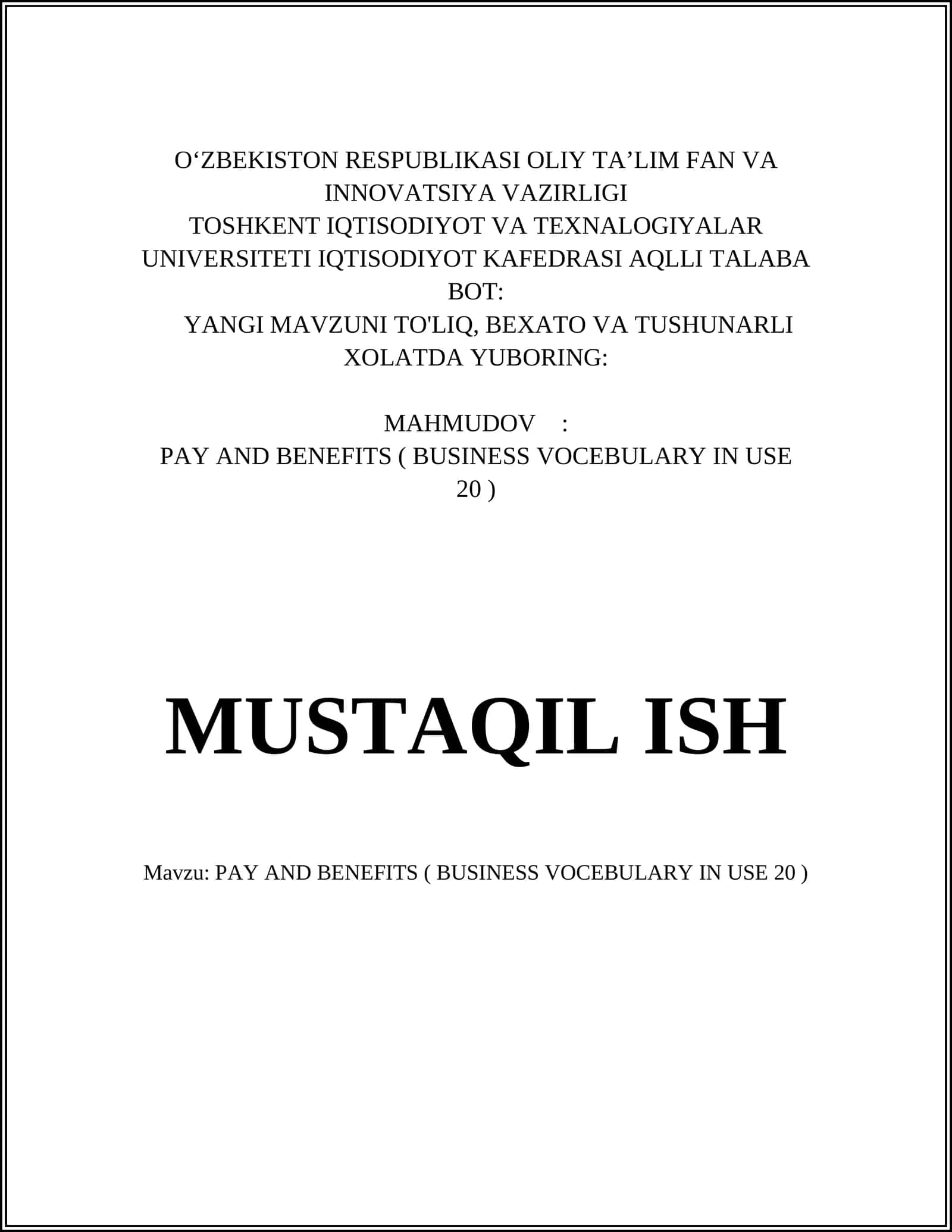 PAY AND BENEFITS ( BUSINESS VOCEBULARY IN USE 20 ) 1