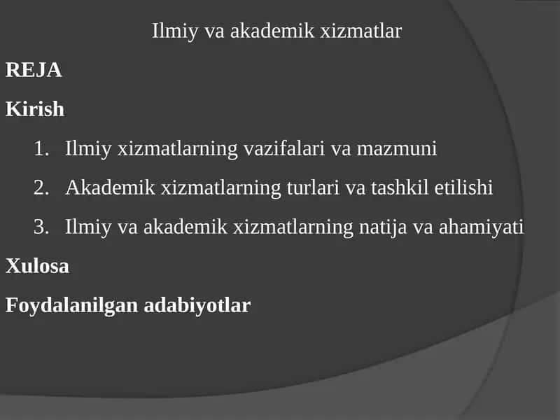 Ilmiy va akademik xizmatlar 1