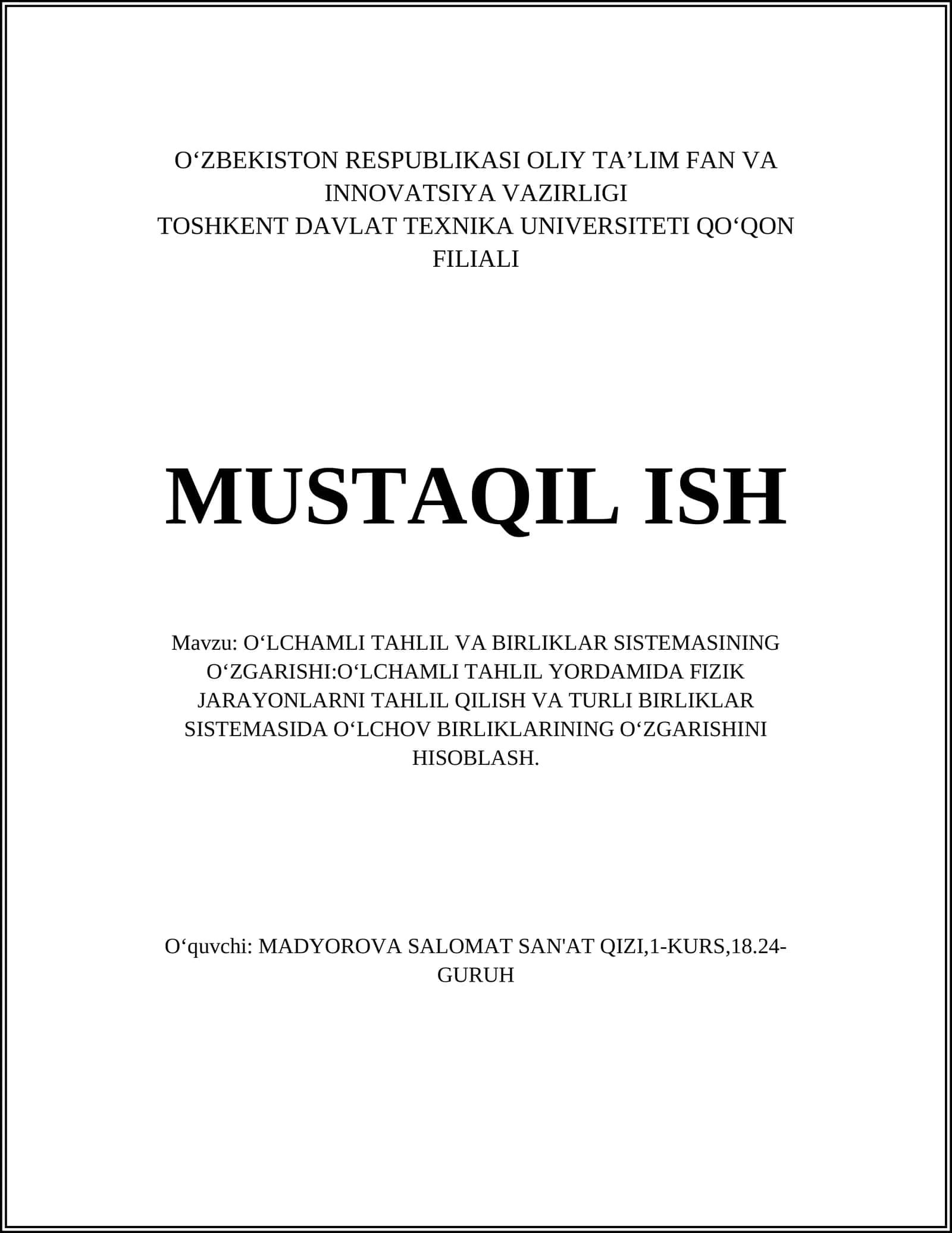 OʻLCHAMLI TAHLIL VA BIRLIKLAR SISTEMASINING OʻZGARISHI 1