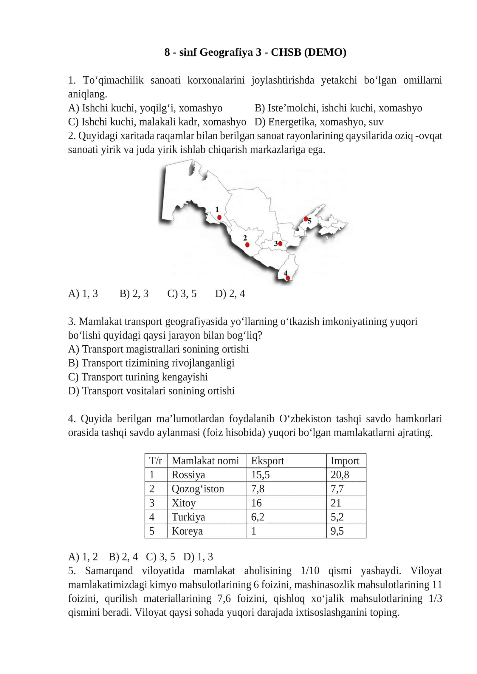 8 - sinf Geografiya 3 - CHSB (DEMO) 1