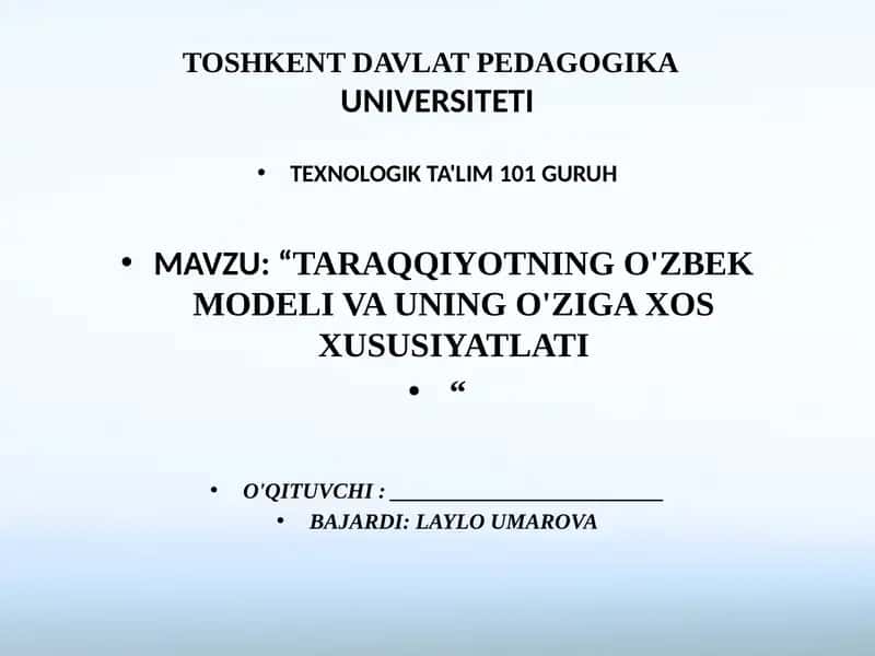 TARAQQIYOTNING O'ZBEK MODELI VA UNING O'ZIGA XOS XUSUSIYATLATI 1