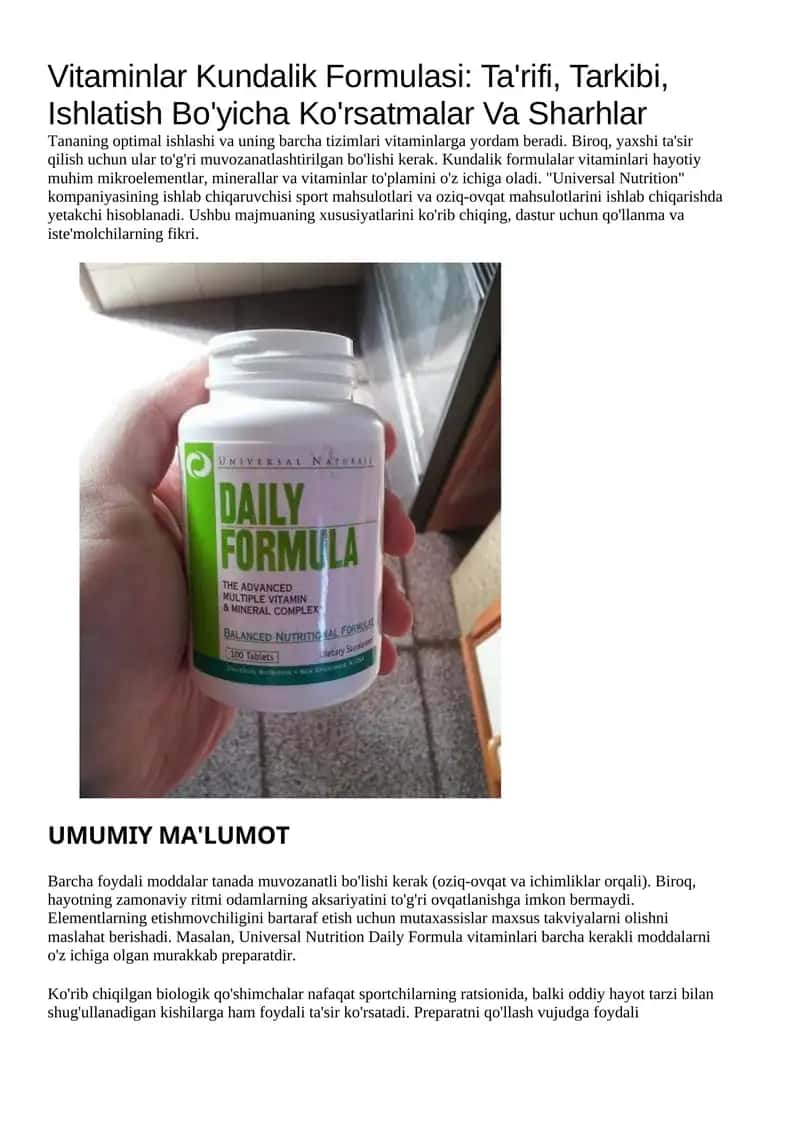 Vitaminlar Kundalik Formulasi 1