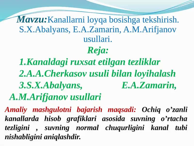 Kanallarni loyqa bosishga tekshirish 1