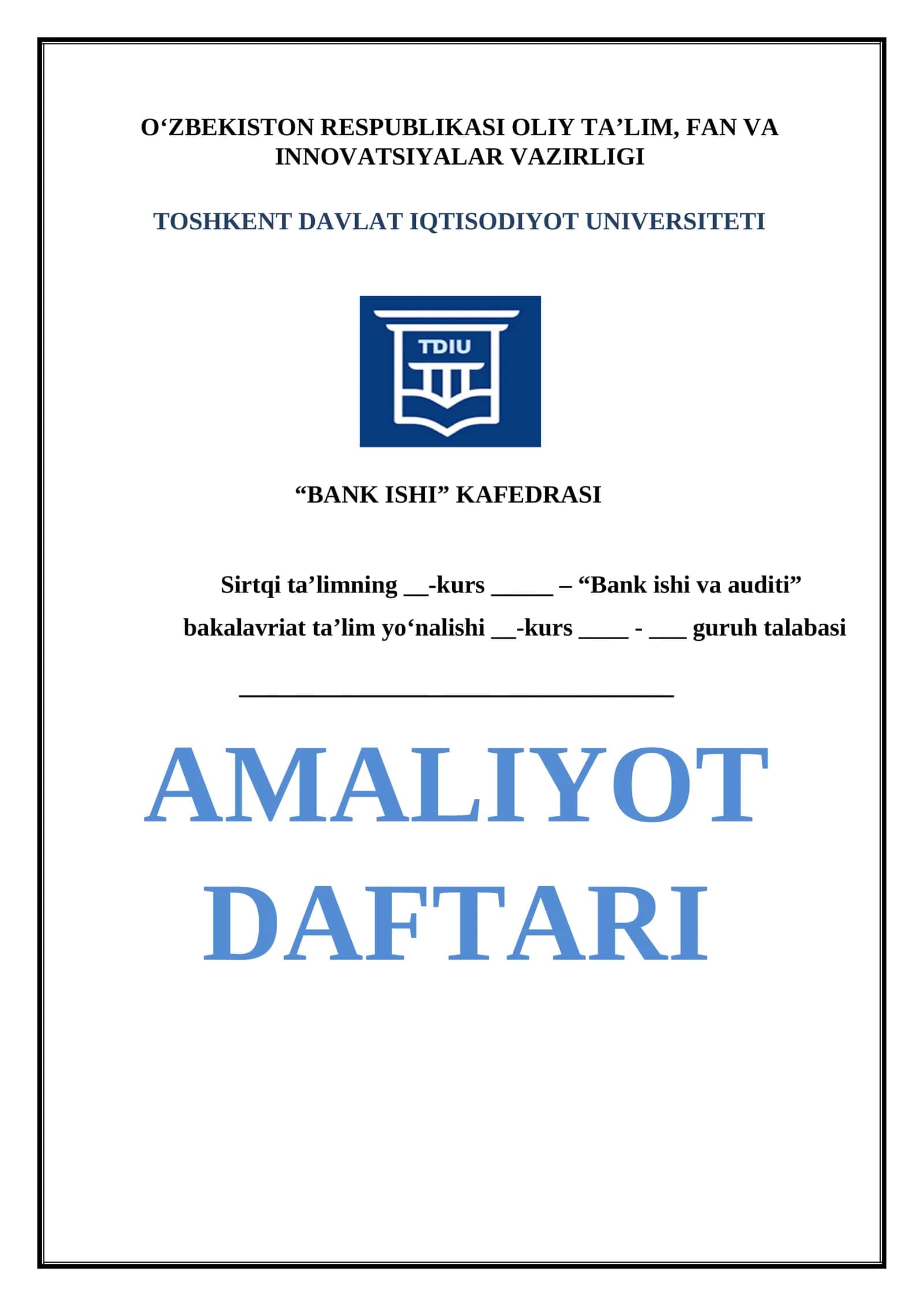 Xalq banki AMALIYOT DAFTARI 1