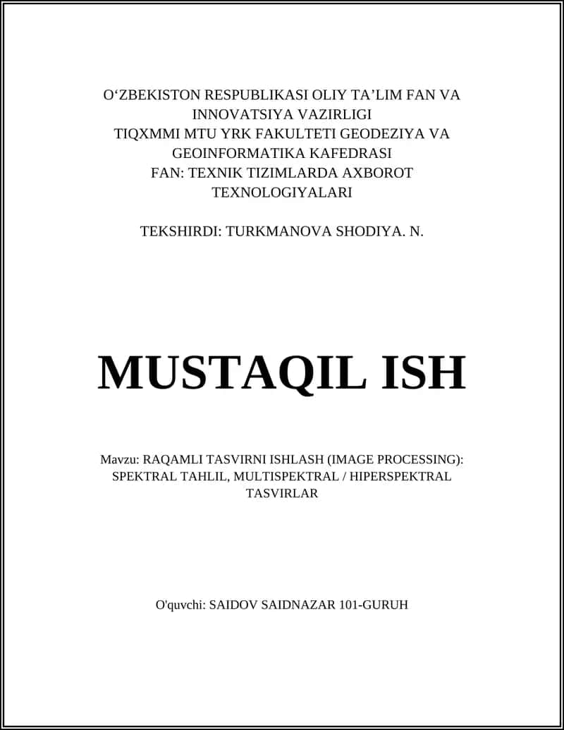 Raqamli Tasvirni Ishlash (Image Processing) 1