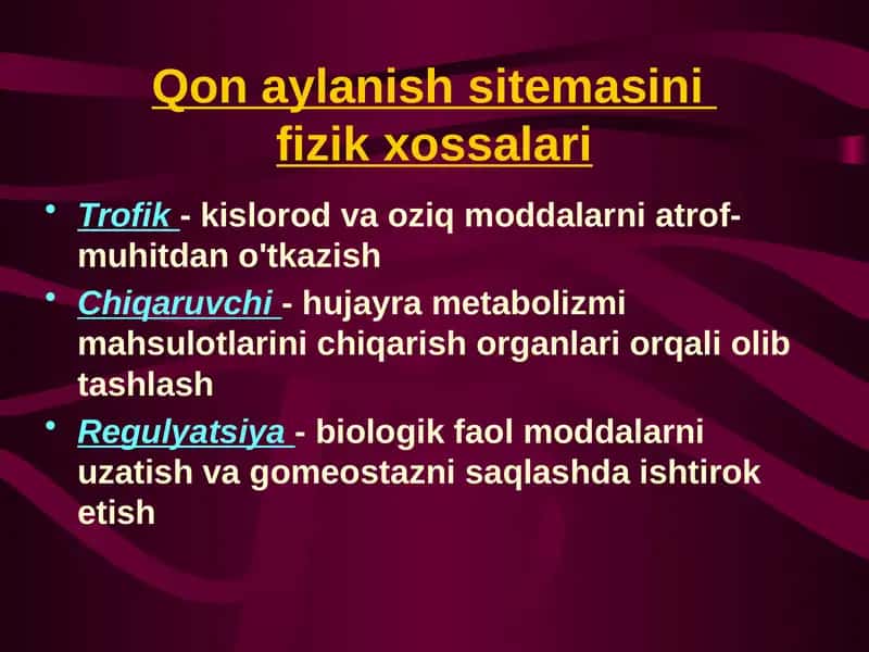 Qon aylanish sitemasining fizik xossalari 1