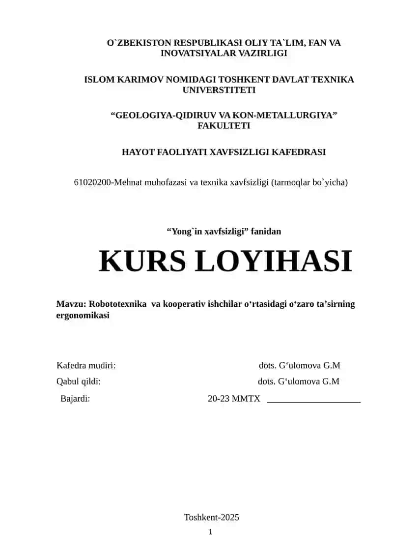 Robototexnika va kooperativ ishchilar oʻrtasidagi oʻzaro taʼsirning ergonomikasi