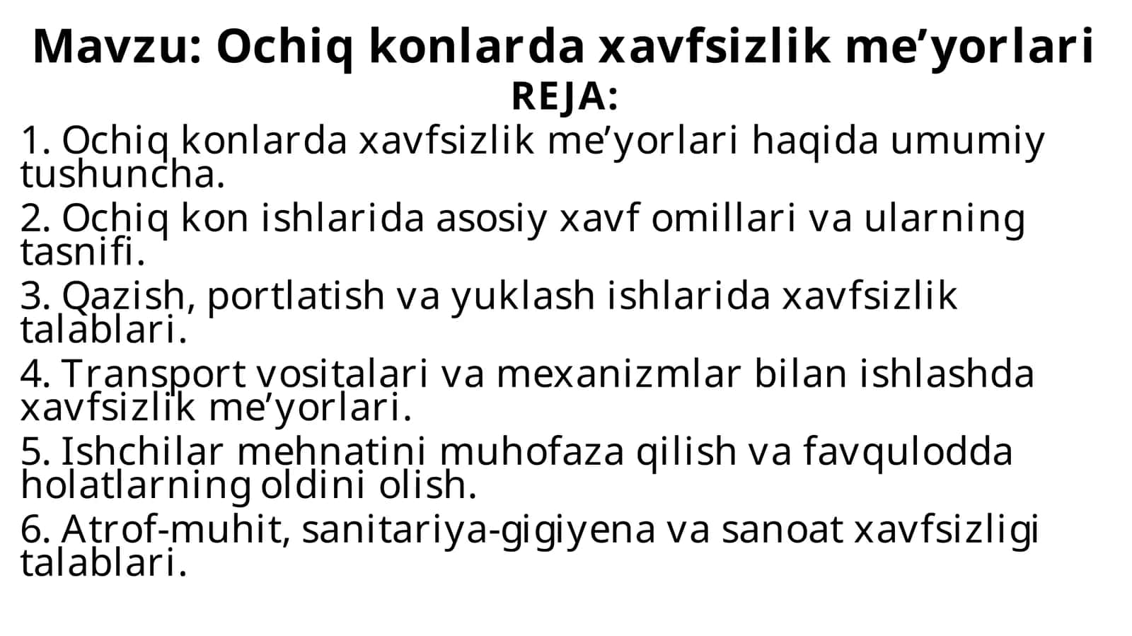 Ochiq konlarda xavfsizlik me’yorlari 1