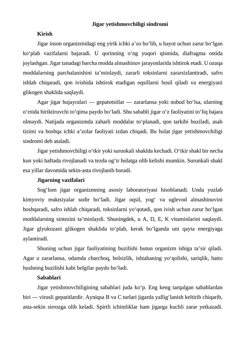 Jigar yetishmovchiligi sindromi 1