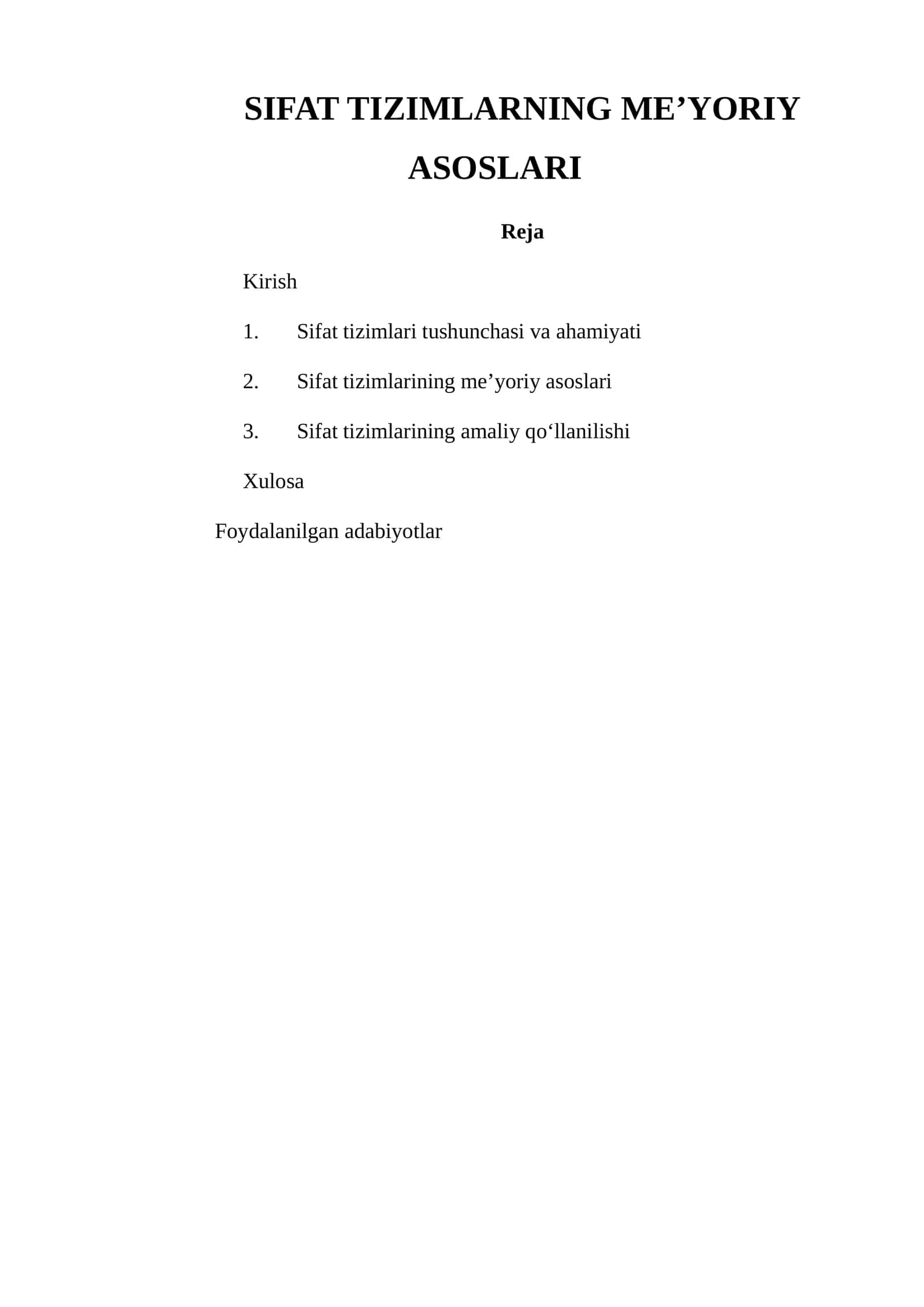 SIFAT TIZIMLARNING ME’YORIY ASOSLARI 1