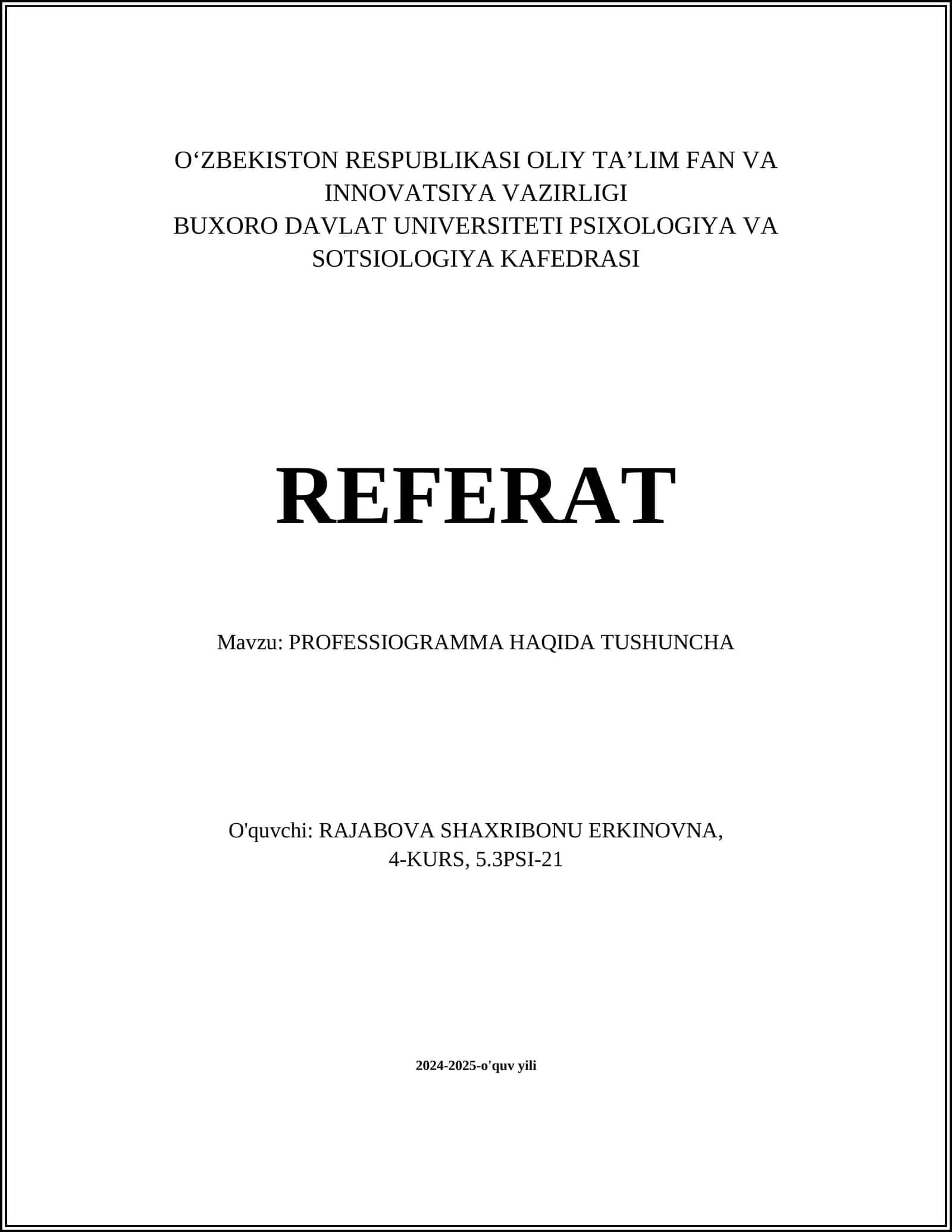 PROFESSIOGRAMMA HAQIDA TUSHUNCHA 1