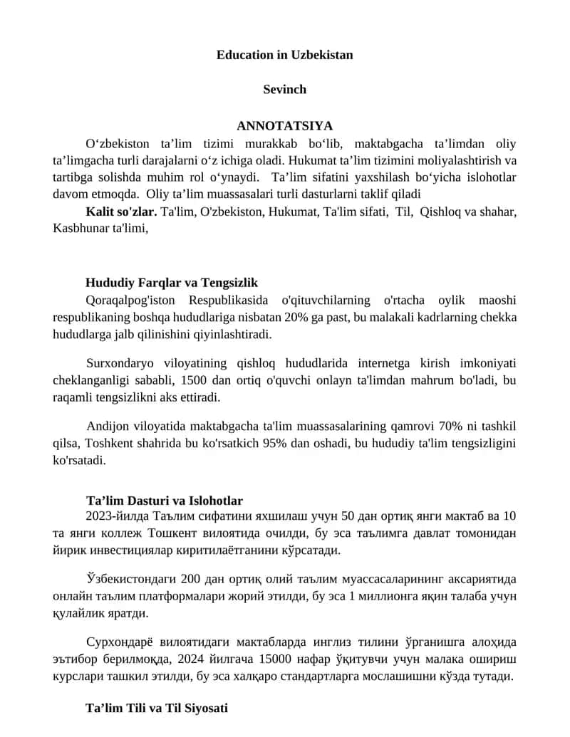 Ta’lim sifati va islohotlar 1