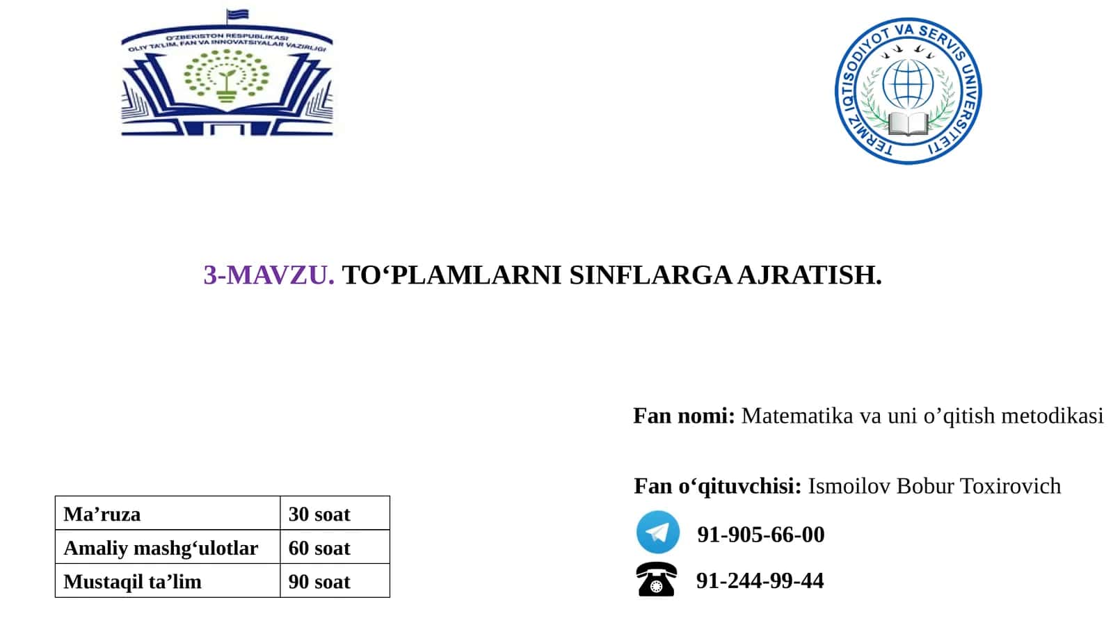 TO‘PLAMLARNI SINFLARGA AJRATISH 1