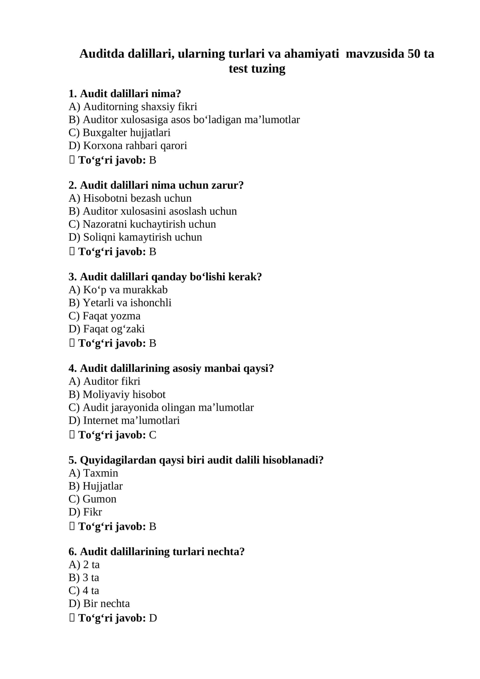 Audit dalillari va ularning turlari 1