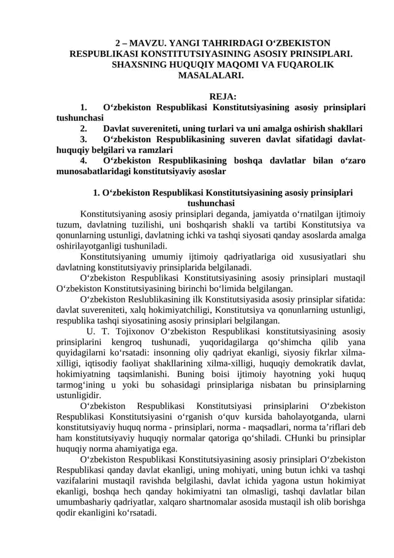 O‘zbekiston Respublikasi Konstitutsiyasining asosiy prinsiplari 1