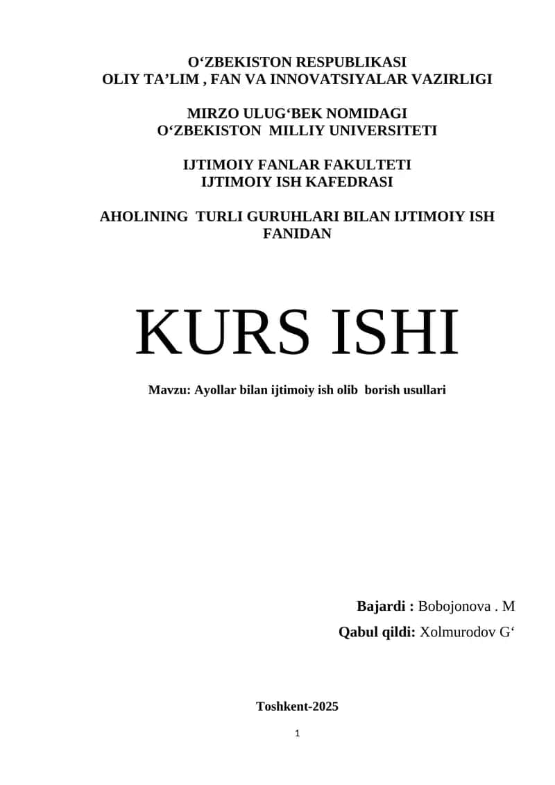 Ayollar bilan ijtimoiy ish olib borish usullari 1