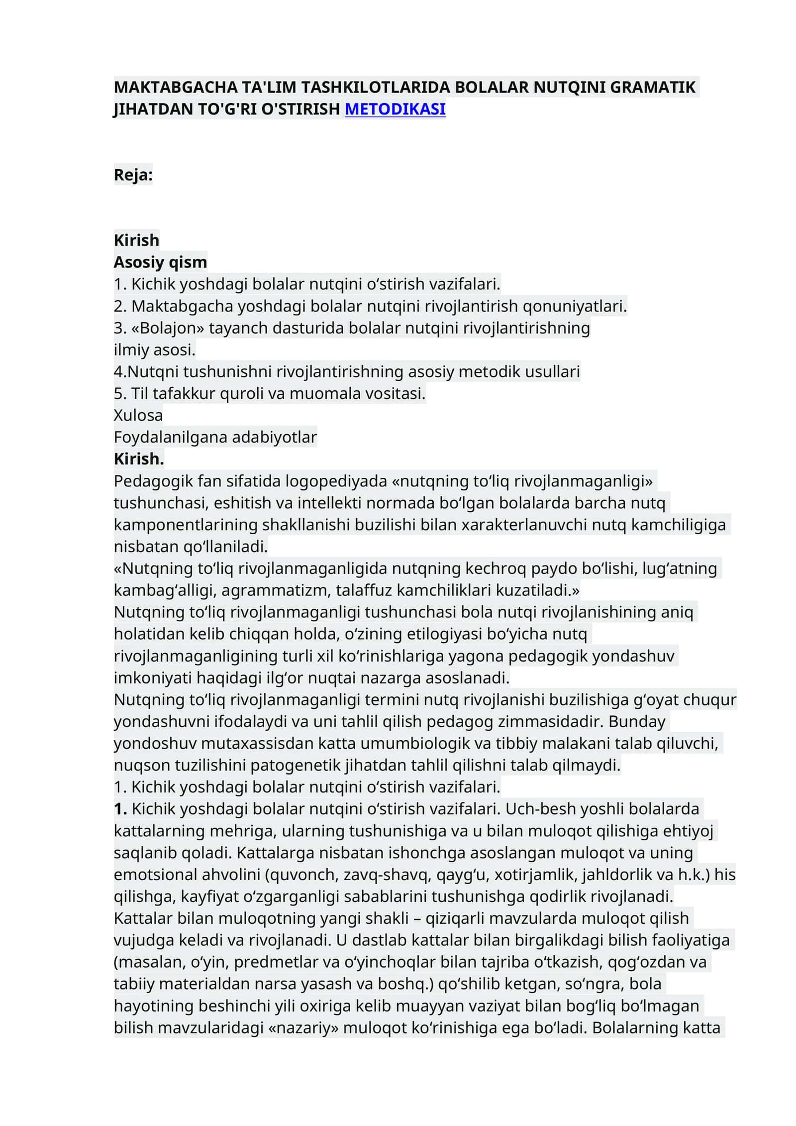 BOLALAR NUTQINI GRAMATIK JIHATDAN TO'G'RI O'STIRISH METODIKASI 1