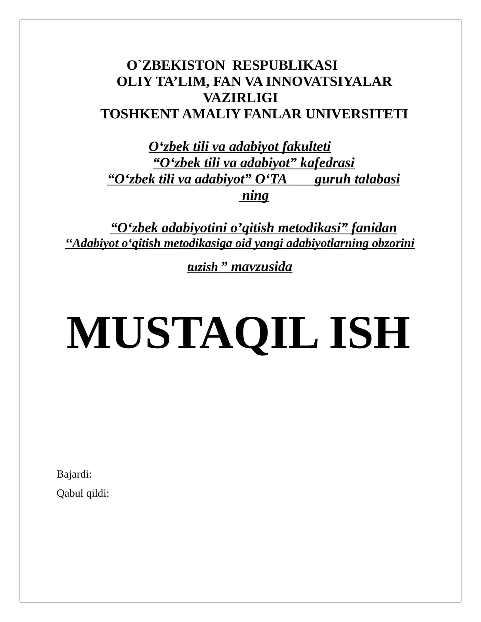 Adabiyot o‘qitish metodikasi 1