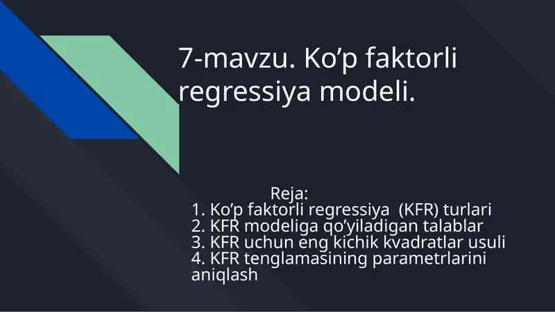 Ko’p faktorli regressiya modeli 1