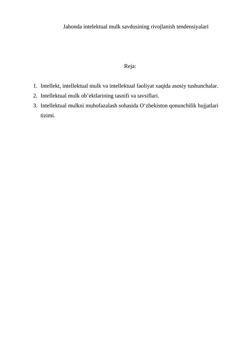 Intellektual mulk savdosining rivojlanish tendensiyalari 1