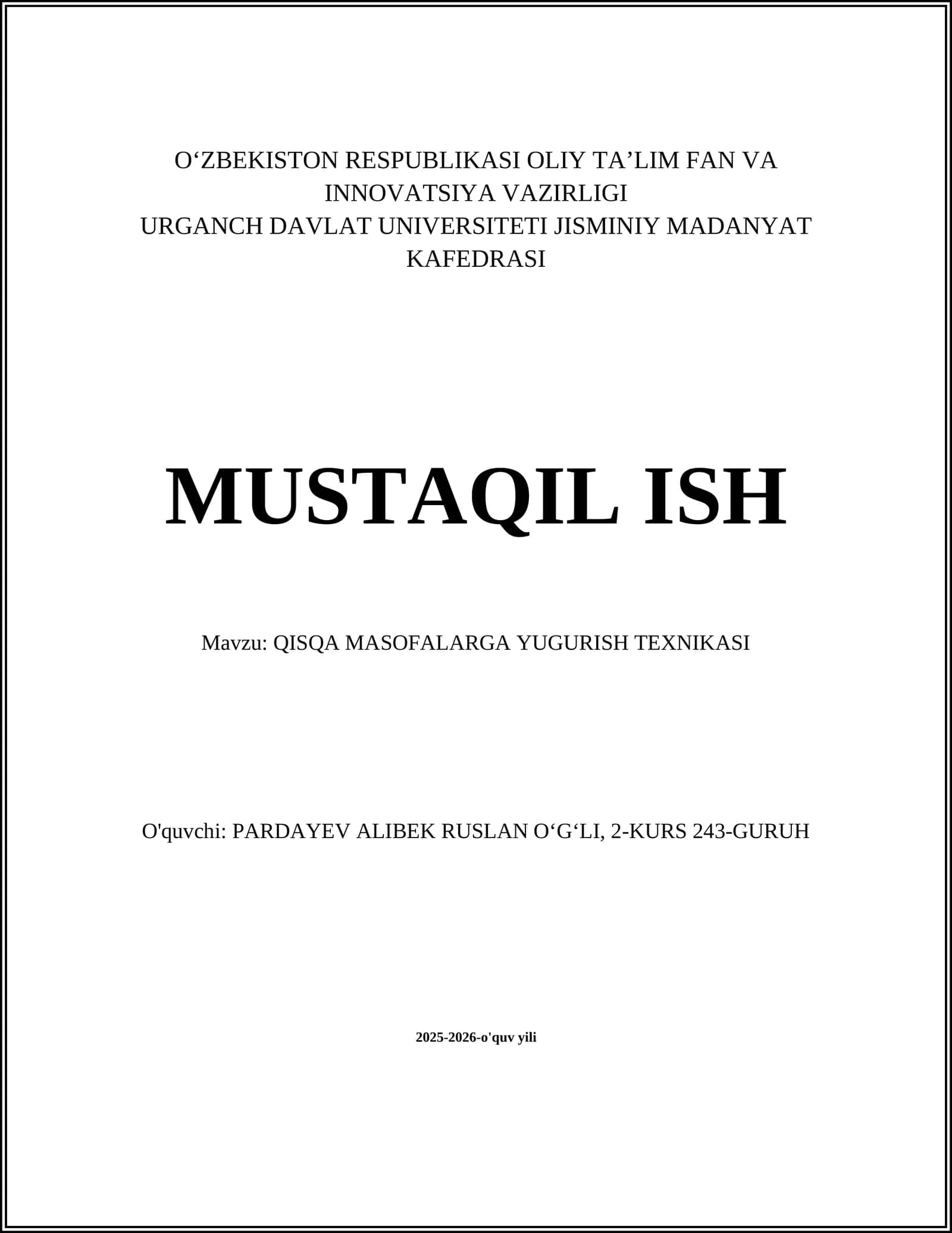 QISQA MASOFALARGA YUGURISH TEXNIKASI 1