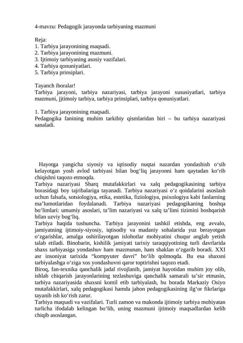 Tarbiyaning mazmuni 1