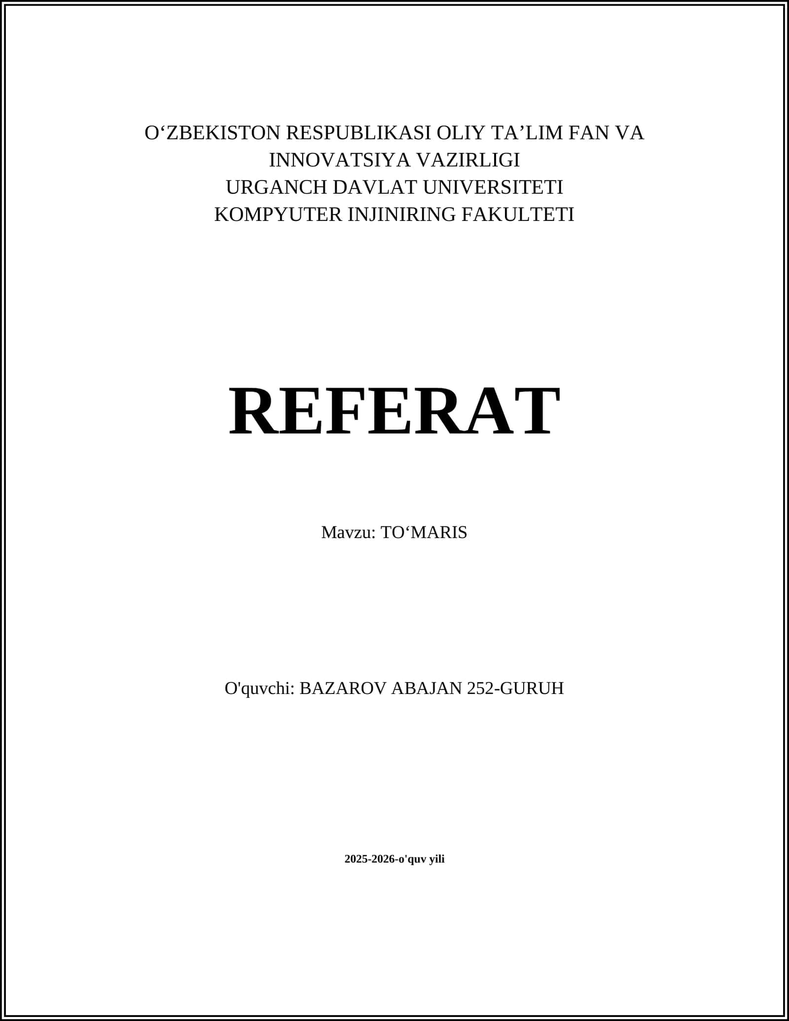 TOʻMARIS 1