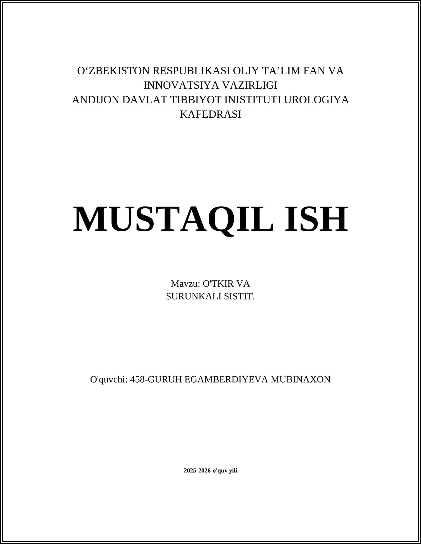 O'TKIR VA SURUNKALI SISTIT 1