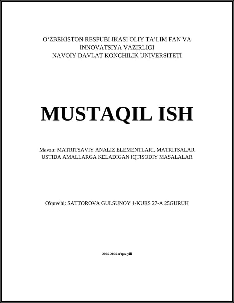 MATRITSAVIY ANALIZ ELEMENTLARI 1