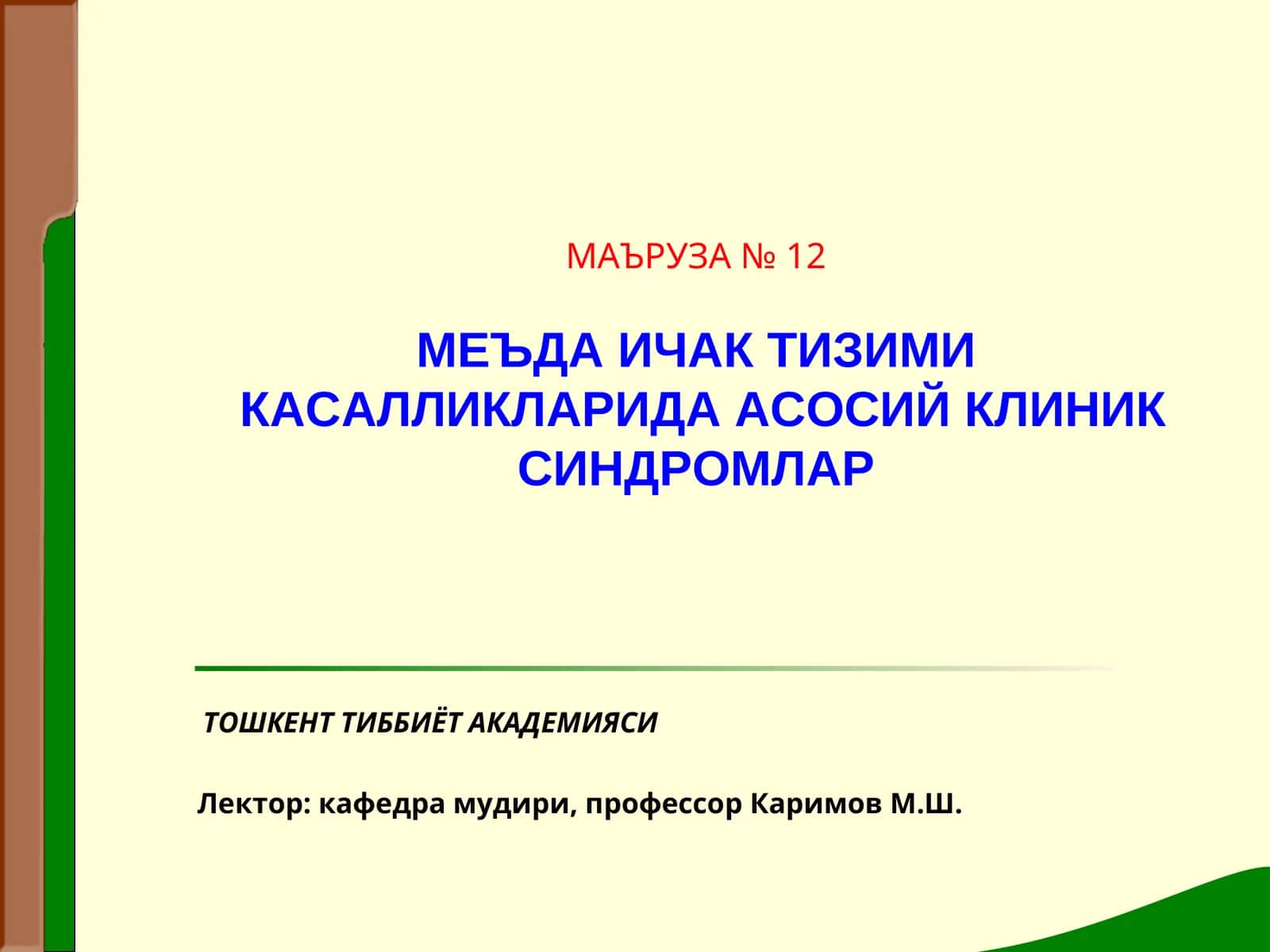 МАЪРУЗА№ 12МЕЪДА ИЧАК ТИЗИМИ 1