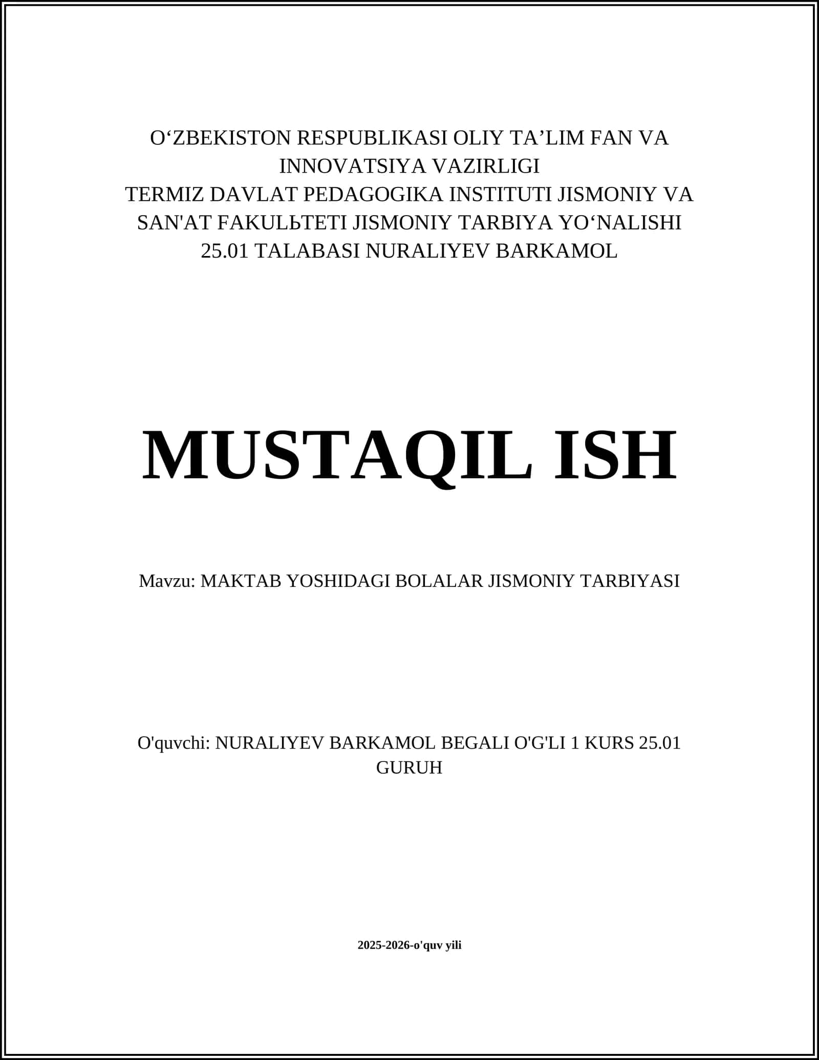 MAKTAB YOSHIDAGI BOLALAR JISMONIY TARBIYASI 1